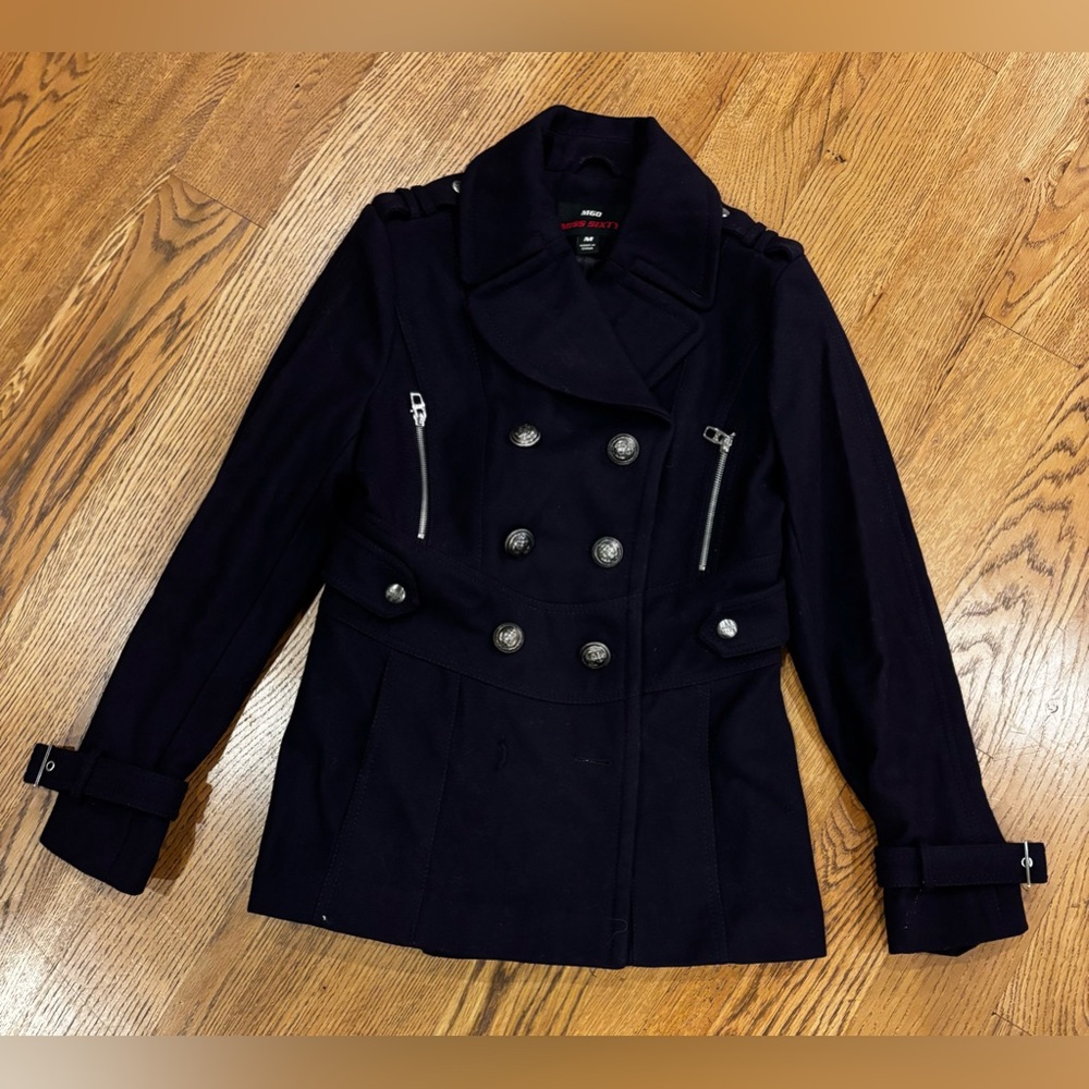 Miss Sixty Double Breasted Wool Peplum Pea Coat Women's Sz M